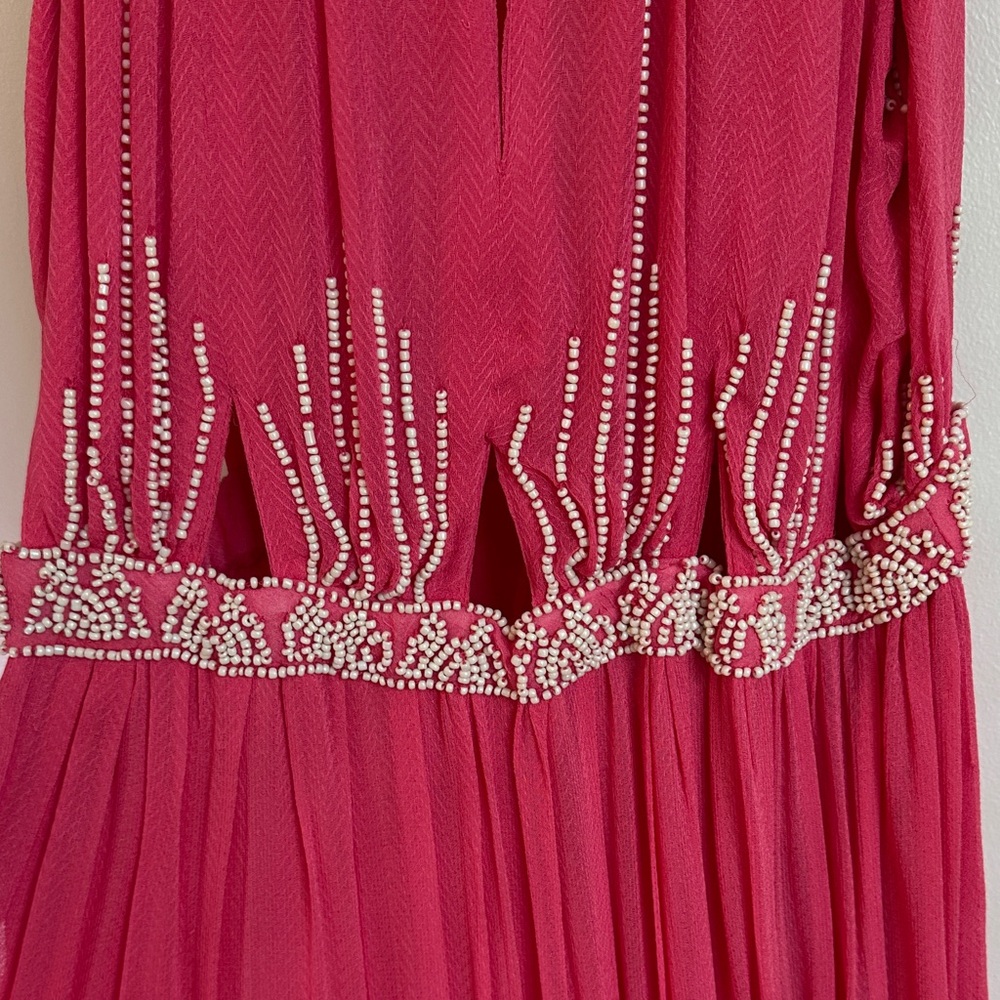 Free People Pink and Cream Beaded Halter Dress with Cutout - Picture 6 of 8